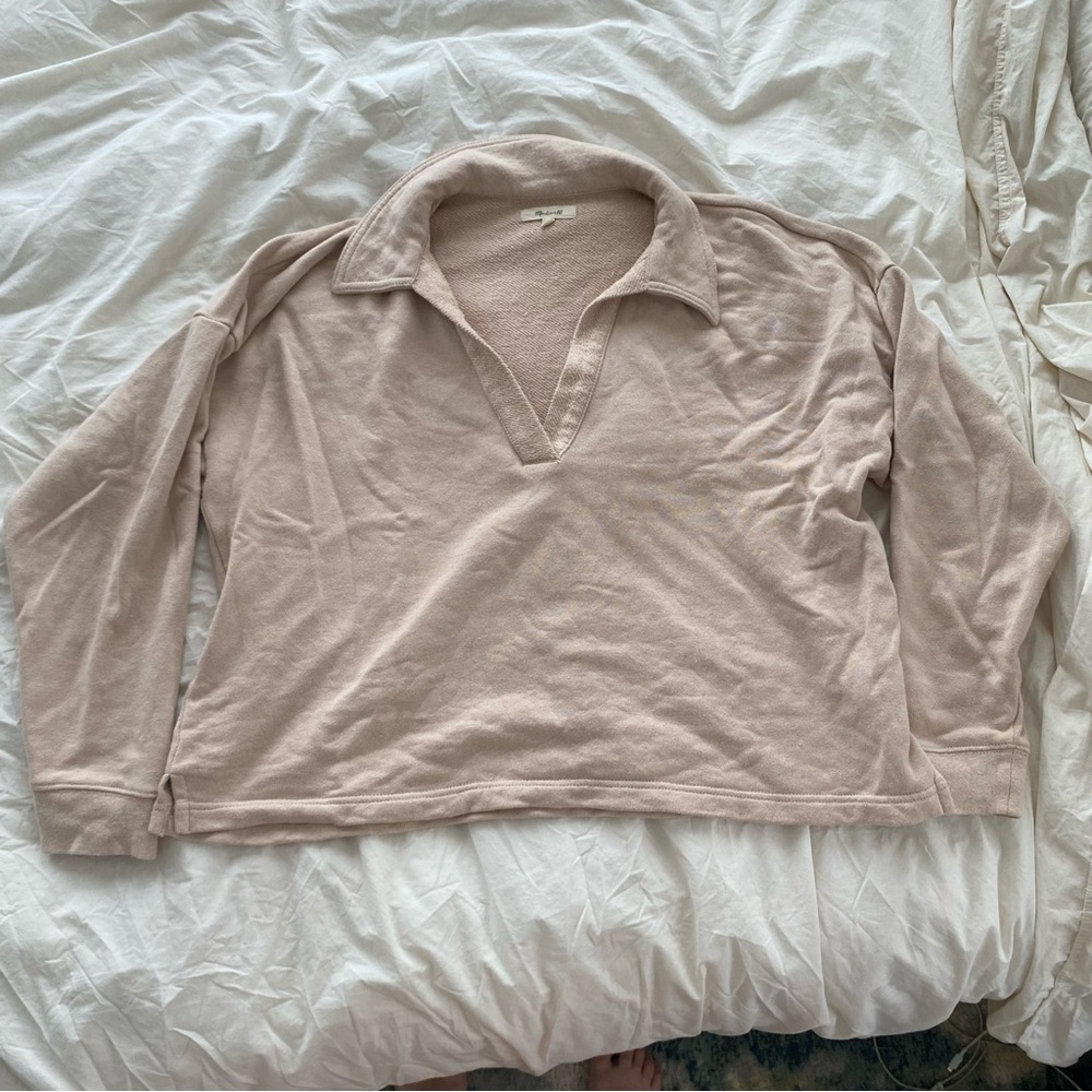 Cream Pink Collard Sweater